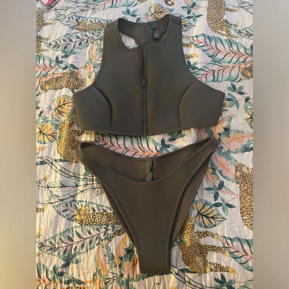 SKIMS Dark Olive Zip-Front Bikini